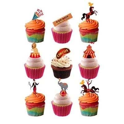 Image of 27 Stand Up Circus Show Themed Edible Wafer paper Cake Toppers Decorations