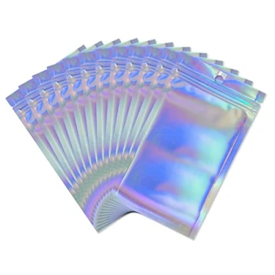 Image of Rimiko 100pcs Holographic Ziplock Bags, Reusable Foil Sample Bags for Packaging, Resealable Aluminum Mylar Clear Pouches Food Storage (4.1&quot;x5.9&quot;, 10.5x15cm)