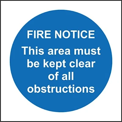 Image of Fire notice this area must be kept clear of all obstructions Safety sign 1.2mm Rigid plastic 200mm x
