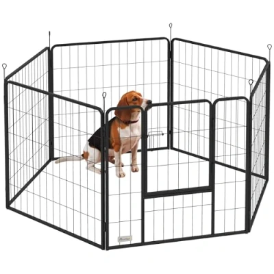 Image of PawHut Dog Playpen, 6 Panels Puppy Pen 80cm High Pet Exercise Fence, Portable Detachable Enclosure for Medium Dogs, Puppies, Black
