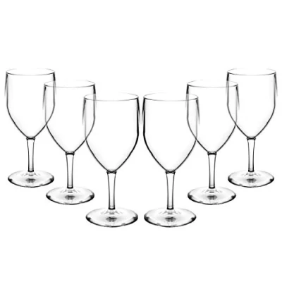 Image of Set of 6 Elite Premium Unbreakable Reusable Polycarbonate Plastic Large Wine Glasses (310ml to Rim Height 18.8cm, Max Diameter 8.1cm) Realistic Alternative Glass Made in UK