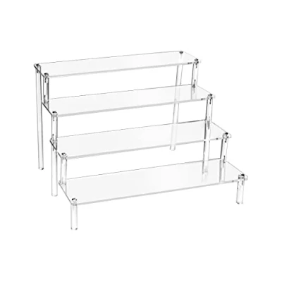 Image of QWORK 4 Tier Clear Acrylic Display Stand Retail Riser for Pop Figures, Cupcake, Dessert, Perfume, Nail Polish, Condiment, 30x25x20cm