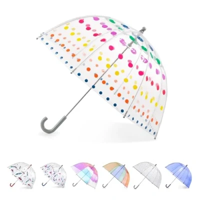 Image of totes Kids Clear Bubble Umbrella with Easy Grip Handle, Amazing Dots, One Size, Handle for Boys and Girls