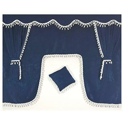Image of Sertplas Blue Plush Truck interior Curtains Set 7pcs, Universal, Soft Satin, Microfiber, Hooks, Made in Europe
