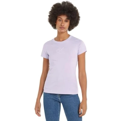 Image of Calvin Klein Jeans Outlined SLIM TEE Print Tshirt, Women&#039;s, Size: XS, Pastel lilac