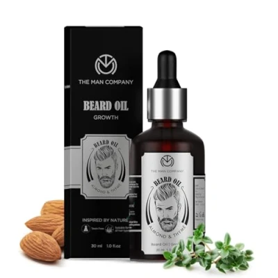 Image of The Man Company 100% Natural Beard Oil for Men with Almond Oil, Thyme, Argan, and Jojoba Faster Growth 1.1 Oz Conditioner Softens &amp; Strengthens Beards Mustaches