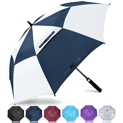 Image of ZOMAKE Large Golf Umbrella Windproof Strong 68 Inch Big Golfing Umbrellas Double Canopy Vented for Men Extra Oversize Umberella&#039;s with Strap(Navy Blue/White)