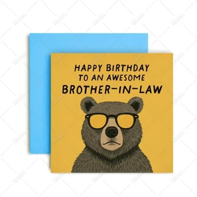 Image of Huxters Funny Happy Birthday Card to an Awesome Brother In Law Bear for Him Men 14.8cm (Brother Bday)
