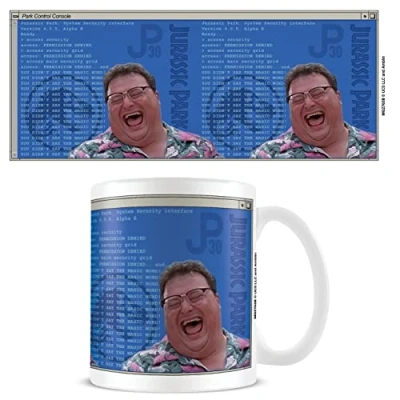 Image of Pyramid International MG27658 Jurassic Park Ceramic Mug in Presentation Gift Box, Dennis Nedry Computer Code Design, 11oz Capacity, White