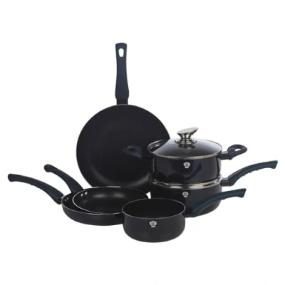Image of Blaumann 8 Pcs Cookware Set Cooking Pots Pans with Soft Touch Handles Glass Lids (Aquamarine)