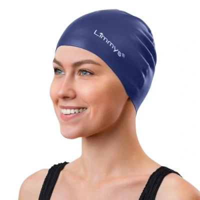 Image of Limmys Women’s Swimming Cap 100% Silicone Ladies Swim Caps Premium Quality, Stretchable and Comfortable Hats Available in Different Attractive Colours (Dark Blue)