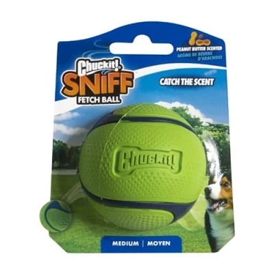 Image of Chuckit! Sniff Ball Dog Toy, Durable High Bounce Peanut Butter Scented Rubber Fetch Medium, 1 Pack