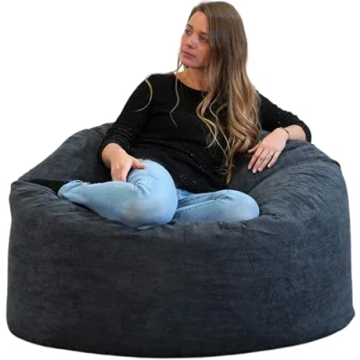 Image of bananair Bean Bag Chair Adult Soft &amp; Elegant Fine Ribbed Corduroy Fabric Comfortable Foam Filling Giant Sofa with Excellent Back Support (100 cm, Blue)