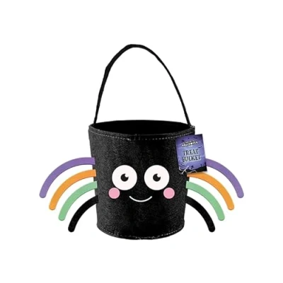 Image of Gem Imports Black Spider Halloween Felt Treat Bucket 29.5cm