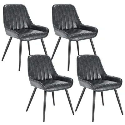 Image of Lestarain Dining Chairs Set of 4 Vintage Kitchen Counter Lounge Leisure Living Room Corner With Metal Legs PU Leather Seat and Backrests,Grey