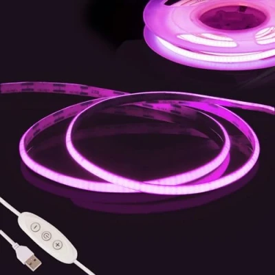 Image of Pink COB LED Strip 2m, Fosingut 5V USB Dimmable TV Backlight, CRI90+ 960 LEDs 4mm Lights Indoor Strips for DIY Home Decor, Kitchen, Mirror, Bedroom, Bar