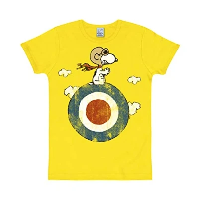 Image of Logoshirt® Peanuts I Snoopy Pilot Target Print T Shirt Men &amp; Women Short Sleeve Yellow Licensed Original Design Size M