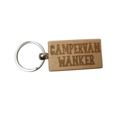 Image of Decalarama Campervan Keyring Gift Wanker Cute Engraved Wooden Motorhome Key Fob Fun Novelty Nice Custom Present