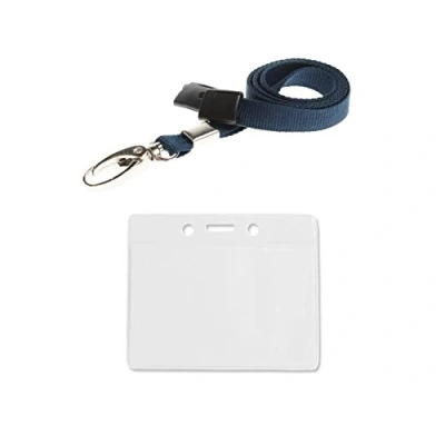 Image of ID Card It 1 PVC Pass Badge Holder and Lanyard Neck Strap (Navy Blue Metal Clip)