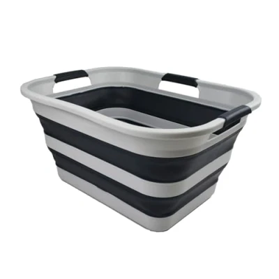 Image of SAMMART 30L Collapsible Plastic Laundry Washing Tub Foldable Basket/Organizer Portable Tub/Container Pop Up Saving Hamper Water Capacity 24L (Grey/Slate Grey)
