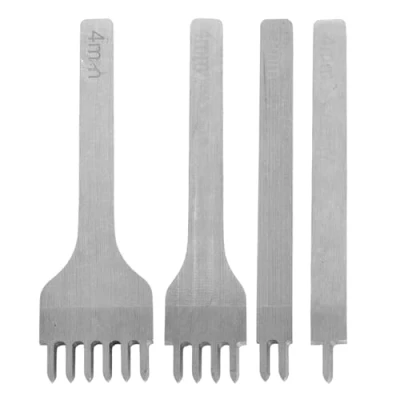Image of Leather Craft Tools 4PCS 1/2/4/6 Prong Hole Punches Tool DIY Stitching Kit Diamond Lacing Chisel Set (4mm)