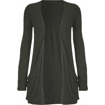 Image of REAL LIFE FASHION LTD Womens Long Sleeves Pocket Open Front Boyfriend Cardigan Top#(Charcoal Cardigan#UK 16 18#Womens)