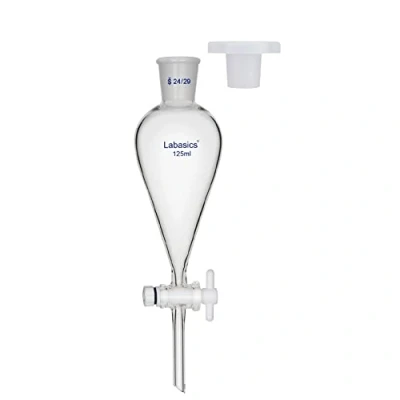 Image of Labasics Conical Separatory Funnel, 125 ml Heavy Wall Borosilicate Glass Separating Funnel with 24/29 Joints and PTFE Stopcock