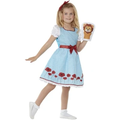 Image of Smiffys Deluxe Country Girl Costume Dress, Bow &amp; Hand Puppet, Girls Fancy Child Dress Up Costumes