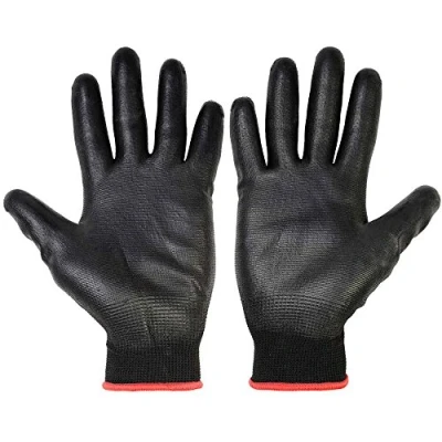 Image of 12 PACK BLACK NYLON PU COATED GRIP Safety Work Gloves Builders Construction Mechanic (SMALL Size 7)