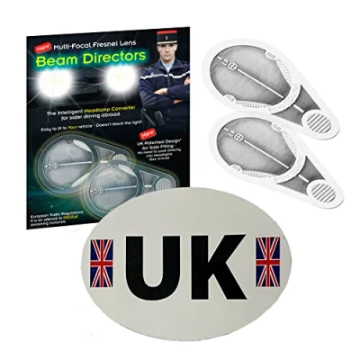 Image of Family Motoring &amp; Leisure Headlamp Adaptors Headlight Beam Deflectors Fresnel Lens + UK Sticker Suitable For All Vehicles