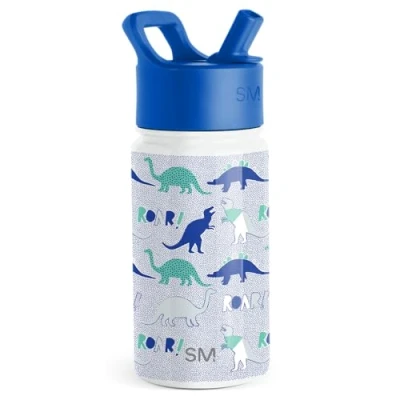 Image of Simple Modern Kids Water Bottle with Straw Insulated Stainless Steel Reusable Tumbler for Toddlers, Girls, Boys Summit Collection 415ml Dinosaur Roar