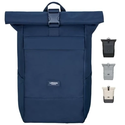 Image of Larkson Roll Top Backpack Women &amp; Men Dark Blue No 4 Rucksack for University, School, Office College Laptop Bag 16 Inches Water Repellent