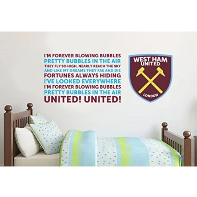 Image of Official West Ham United Blowing Bubbles Song &amp; Crest Wall Sticker WHU Decal Football Vinyl Poster Print (100cm (W) x 40cm (H))
