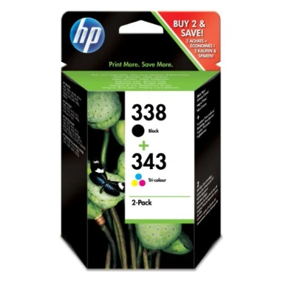 Image of HP SD449EE 338/343 Original Ink Cartridges, Black and Tri color, Multipack