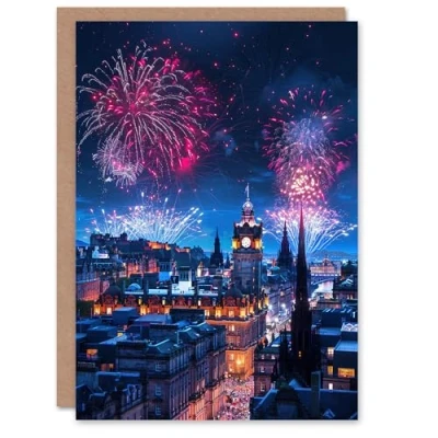 Image of Artery8 Edinburgh Fireworks Night Magical Cityscape Greeting Birthday Card Him Her All Blank
