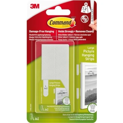 Image of Command Large Picture Hanging Strips, White 6 Pairs (12 Strips) Adhesive Strips Damage Free for Pictures, Frames and Mirrors, Wall Décor Signs Holds up to 7.2 kg