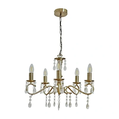 Image of MiniSun Modern Antique Brass 5 Way Crystal Jewel Chandelier Ceiling Light Fitting