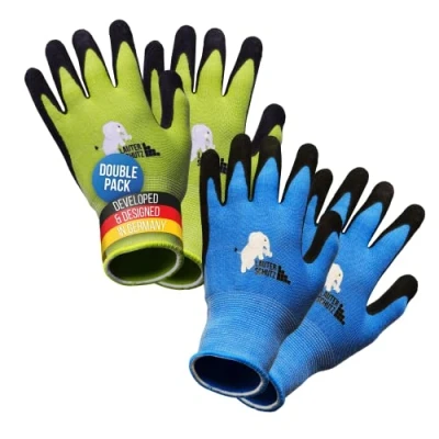 Image of LAUTER SCHUTZ LauterSchutz® for Children: (2 Pairs) Work gloves (with nitrile palm coating) made of stretchy fabric, gardening and more (size M (5 7 years))