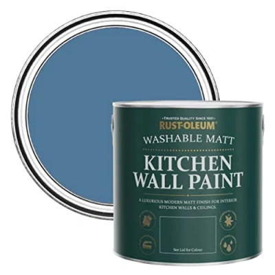 Image of Rust Oleum Blue Washable Kitchen Wall Paint in Matt Finish Silk 2.5L
