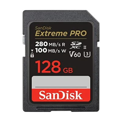 Image of SanDisk 128GB Extreme PRO SDXC card, SD V60 Memory 6K &amp; 4K UHD, up to 280 MB/s, Shock, Temperature, Water and X Ray Proof, RescuePro Deluxe data recovery software, UHS II, Class 10, U3