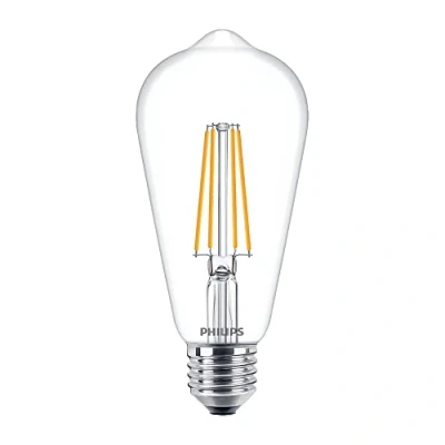 Image of Philips CorePro 7W (60W Replacement) ST64 LED Bulb, Non Dimmable, E27 Edison Screw, Warm White 2700K, Clear Glass Lamp [Energy Class E]