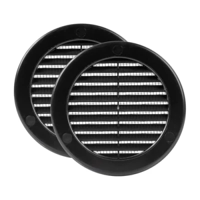 Image of Vent Systems Ø100 mm / 4&#039;&#039; Inch Black Soffit Cover with Flange Pack of 2 Round Air Louver Grille Built in Insect Screen HVAC Vents for Bathroom, Home Office, Kitchen