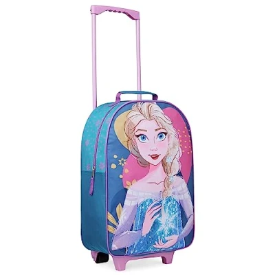 Image of Disney Kids Suitcase Foldable Trolley Bag 47 x 30cm, 2 Wheels Extendable Handle Gifts (Blue Elsa)
