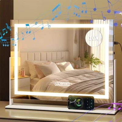 Image of YITAHOME Vanity Mirror with Lights Lighted 63x51cm Makeup Dimmable LED Light 3 Lighting Modes, Touch Control, USB Charging Port, Tabletop or Wall Mounted Up For Bedroom