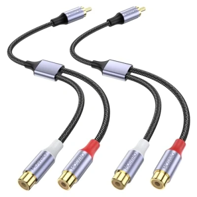 Image of MOSWAG RCA Y Splitter, 1 Male to 2 Female Cable Adapter, Splitter Audio Speaker Adapter (2 Pack) Compatible with Subwoofers, Speakers, Home theatres