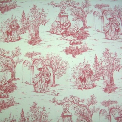 Image of Werthers Stoffe Fabric by the metre Toile de Jouy Red Natural 140 cm Wide France