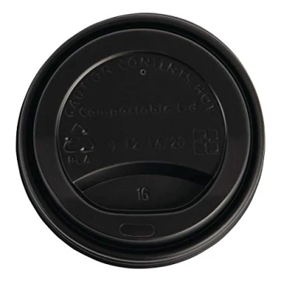 Image of Fiesta Green Coffee Cup Lids 340 ml / 12 oz (Pack of 50), Black, Material: CPLA, Size: 17(H)x93(Dia)mm, Suitable for Temperatures Up To 100C, BS EN13432 Certified, DS055