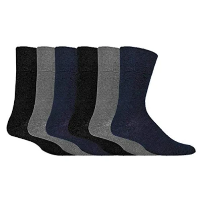 Image of Gentle Grip Mens 6 pairs of Diabetic Sock with Honey Comb Top and Hand linked Toe Seams 11 UK 39 45 Eur (Black) (Black/Navy/Grey)