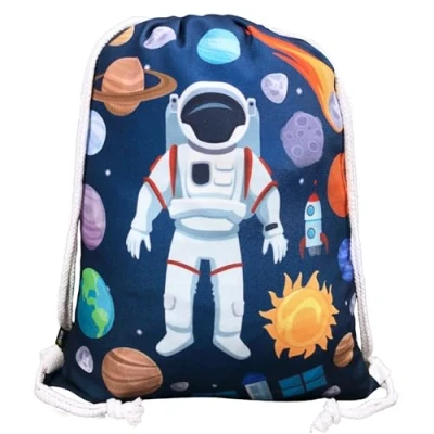 Image of HECKBO kids astronaut space gym drawstring bag 40x32cm 12.6&quot; x 15.8&quot; string kindergarten daycare crèche school football children girl boy backpack, sports bag, fabric