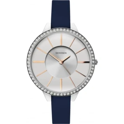 Image of Sekonda Ladies Editions Watch with Silver Glitter Dial and Blue Strap 40005